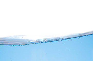 Water splash and surface with bubble on white background