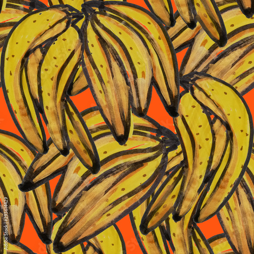 Creative seamless pattern with hand drawn abstract bananas. Fruity fashion pr...