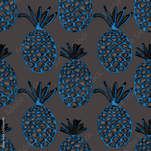 Creative seamless pattern with hand drawn abstract pineapples. Fruity fashion...