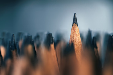 Close-up pencils. Business teamwork and leadership concept