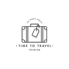 Vector design colorful template logo or emblem - travel agency and different types of tourism. Concep travel icon. Logos in trendy linear style isolated on white background.