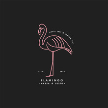 Vector Linear Neon Logo Design Flamingo Bird On White Background. Flamingo Emblems Or Badges.