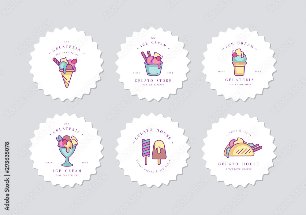 Vector set design colorful templates logo and emblems - ice cream and ...