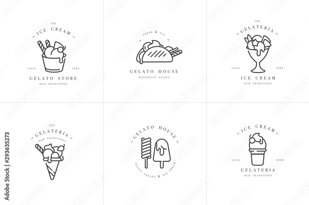 Vector set design colorful templates logo and emblems - ice cream and ...