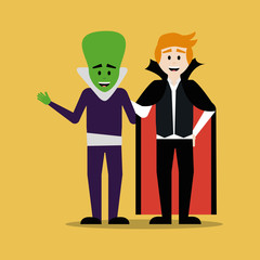 Poster - young men disguised for halloween vector illustration design