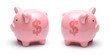 Pink piggy bank with dollar symbol isolated on a white background. Concept How to save money