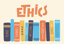 Ethics. Hand Drawn Moral Philosophy Books With Lettering. 