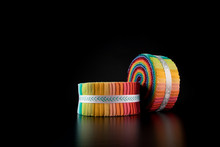 Fabric, Jelly Roll Quilting Fabric, Rainbow Colors, Isolated On Black Background