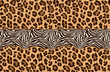 Leopard and Zebra pattern texture repeating seamless black. Vector background. Repeat. Abstraction. Skin and leopard fur. Wallpaper or fabric. Orange background in black spots and stripes.