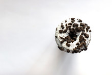 Donut With Cookie Pieces On White Background. Isolated, Copyspace For Text
