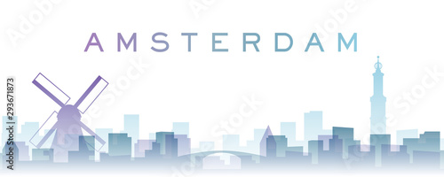 Amsterdam Transparent Layers Gradient Landmarks Skyline Canvas Print