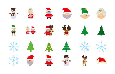 Poster - bundle of merry christmas with set icons