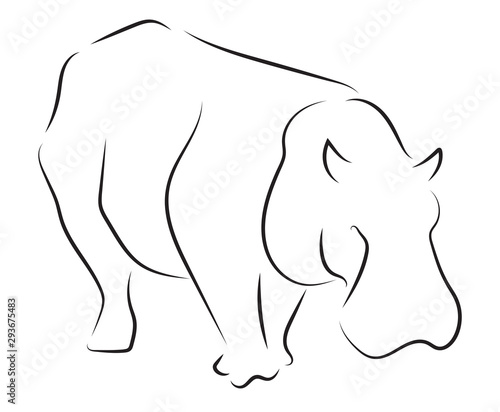 Cuadros en Lienzo Black line hippopotamus on white background.