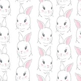 Fototapeta Dinusie - Cute rabbit face. Seamless wallpaper