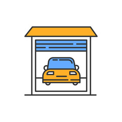 Wall Mural - Garage car parking color icon. Automobile city parking lot, place. Urban street carpark area. Vehicle shed with automatic roller gate. Isolated vector illustration