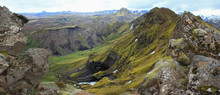 Panorama Of The Icelandic Highlands At The Thorsmoerk Hiking Trail