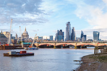 London At Sunset With St Paul Cathedral, Blackfriars Bridge And The City
