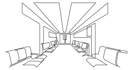 continuous line drawing of hospital corridor waiting area