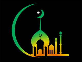 illustration of the mosque in black background