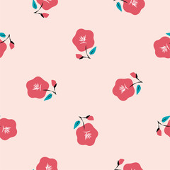 Wall Mural - Vector seamless pattern of red camellia flowers