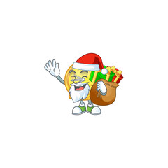 Poster - Santa with gift alarm clock character on white background