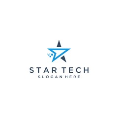 Wall Mural - technology logo design or star with pixel