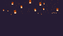 Vector Web Background With Small Chinese Lanterns On A Dark Blue Background
