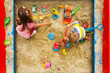 Top view of kids games in the sandbox
