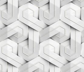 Wall Mural - 3D Wallpaper of white 3D panels geometric knot with white decor stripes. Shaded geometric modules. High quality seamless texture.