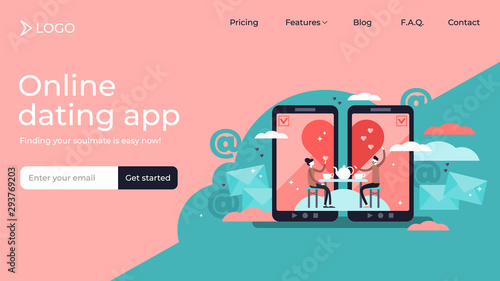 Cuadros en Lienzo Online dating tiny persons vector illustration landing page template design