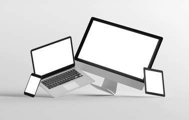 Mock up view of a devices isolated on a background with shadow