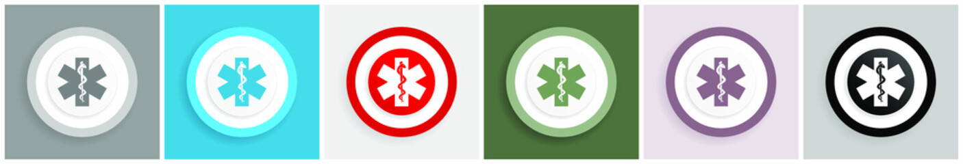 Aufkleber - Emergency icon set, colorful flat design vector illustrations in 6 options for web design and mobile applications