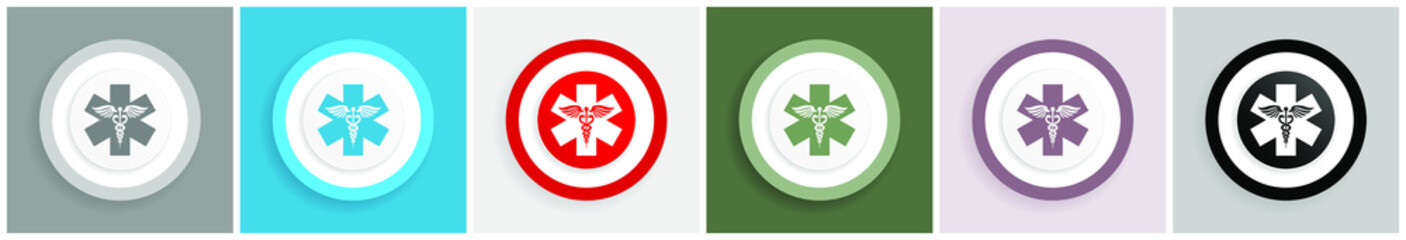 Aufkleber - Emergency icon set, colorful flat design vector illustrations in 6 options for web design and mobile applications