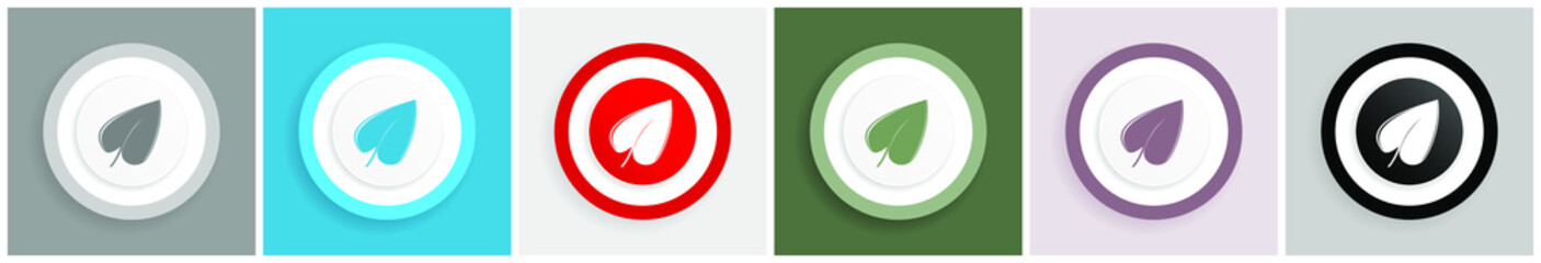 Aufkleber - Leaf icon set, colorful flat design vector illustrations in 6 options for web design and mobile applications