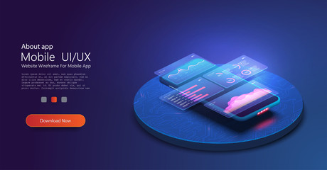 Fototapete - Online statistics and data Analytics.Digital money market, investment, finance and trading. Perfect for web design, banner and presentation. Isometric vector illustration.