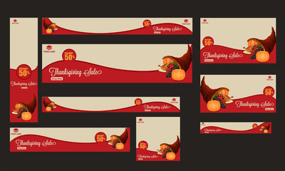 Sticker - Website sale banner or poster design upto 50% discount offer for Thanksgiving festival celebration.