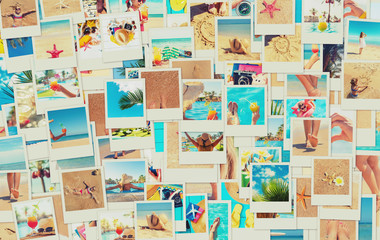 Wall Mural - Travel concept collage. Sea vacation. Selective focus.