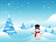 © Abdul Qaiyoom - Winter background with snowman and christmas trees.