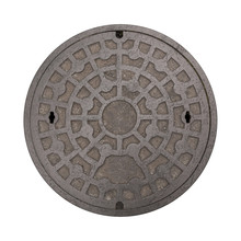 Rusty Manhole Cap, Grunge Manhole Cover, Round, Isolated On White Background With Clipping Path.