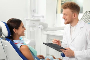 Wall Mural - Professional dentist working with patient in clinic