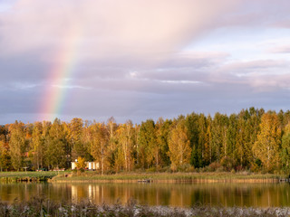 Wall Mural - wonderful autumn landscape with gorgeous and colorful trees by the water, beautiful reflections in the water
