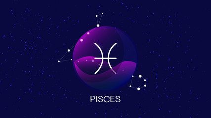 pisces sign, zodiac background.beautiful and simple illustration of night, starry sky with pisces zo