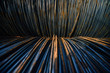Drahtrolle Coil Stahl Rost Industrie Verbindung Verarbeitung Transport Sonnenlicht Perspektive Hintergrund Struktur aufgewickeln Haspel Eisen Metall Tiefe Material Sauerland Deutschland