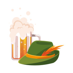 Sticker - mug of beer with german hunting hat in white background