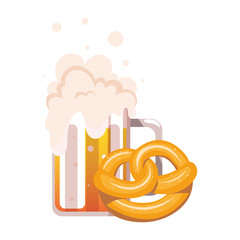 Sticker - mug of beer with pretzel in white background