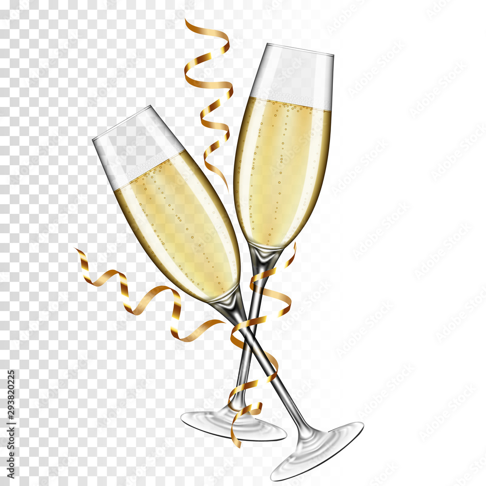 Two glasses of champagne, isolated on transparent background. - obrazy, fototapety, plakaty 