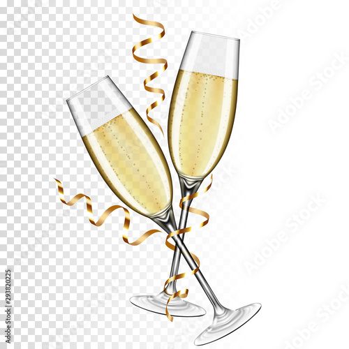 Fotografía Two glasses of champagne, isolated on transparent background.