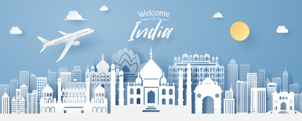 Wall Mural - paper cut of india landmark, travel and tourism concept.