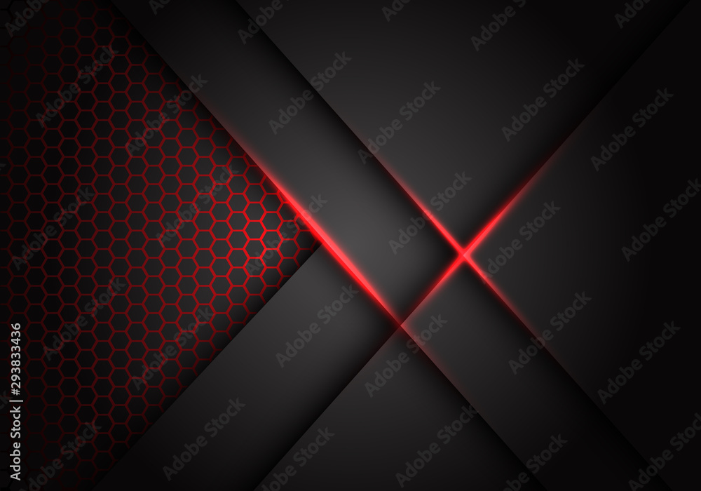 Abstract grey metallic overlap red light hexagon mesh design modern luxury futuristic technology background vector illustration. - obrazy, fototapety, plakaty 