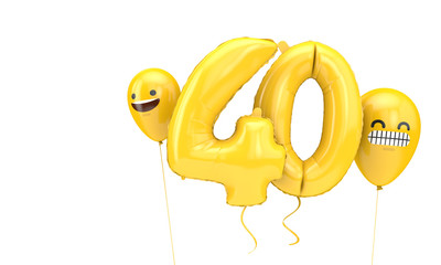 Number 40 birthday ballloon with emoji faces balloons. 3D Render